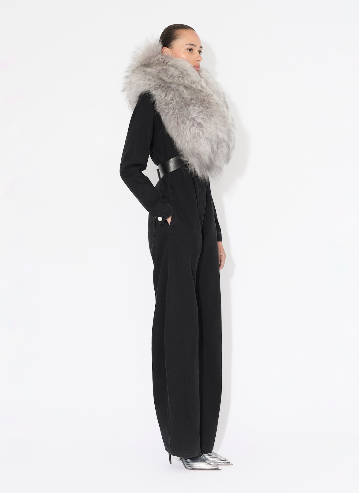 SHEARLING SCARF ALAÏA LIGHT GREY SHEARLING SCARF